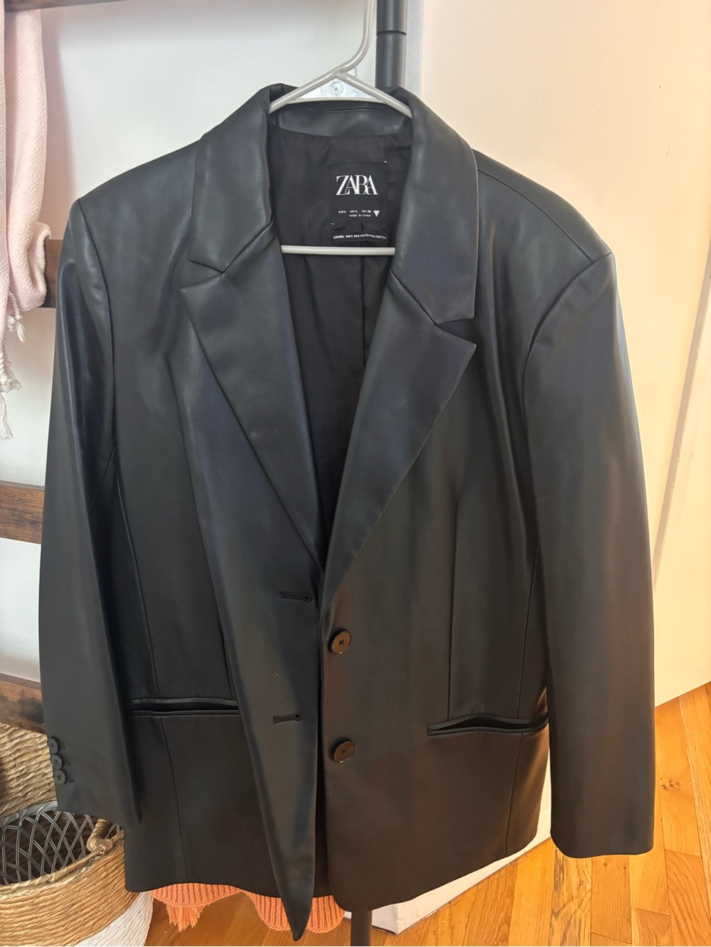 Zara Black Faux Leather Blazer Jacket